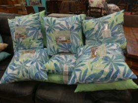 +VAT 12 indoor outdoor blue and green floral patterned cushions
