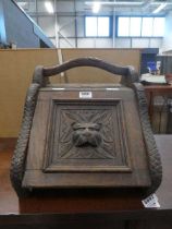 Carved wooden coal scuttle