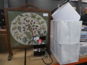 +VAT Firescreen with embroidered panel plusa perspex table lamp and three shades