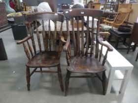 2 elm seated armchairs