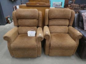 Pair of brown floral electric reclining armchairs