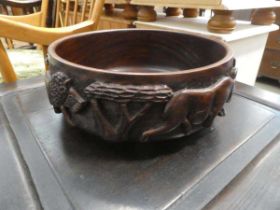 Carved wooden African fruit bowl