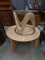 Circular glazed lamp table plus oak finished coffee table