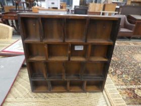 Small stained pine hanging display shelf