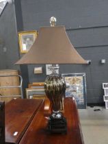 Silver painted table lamp with shade