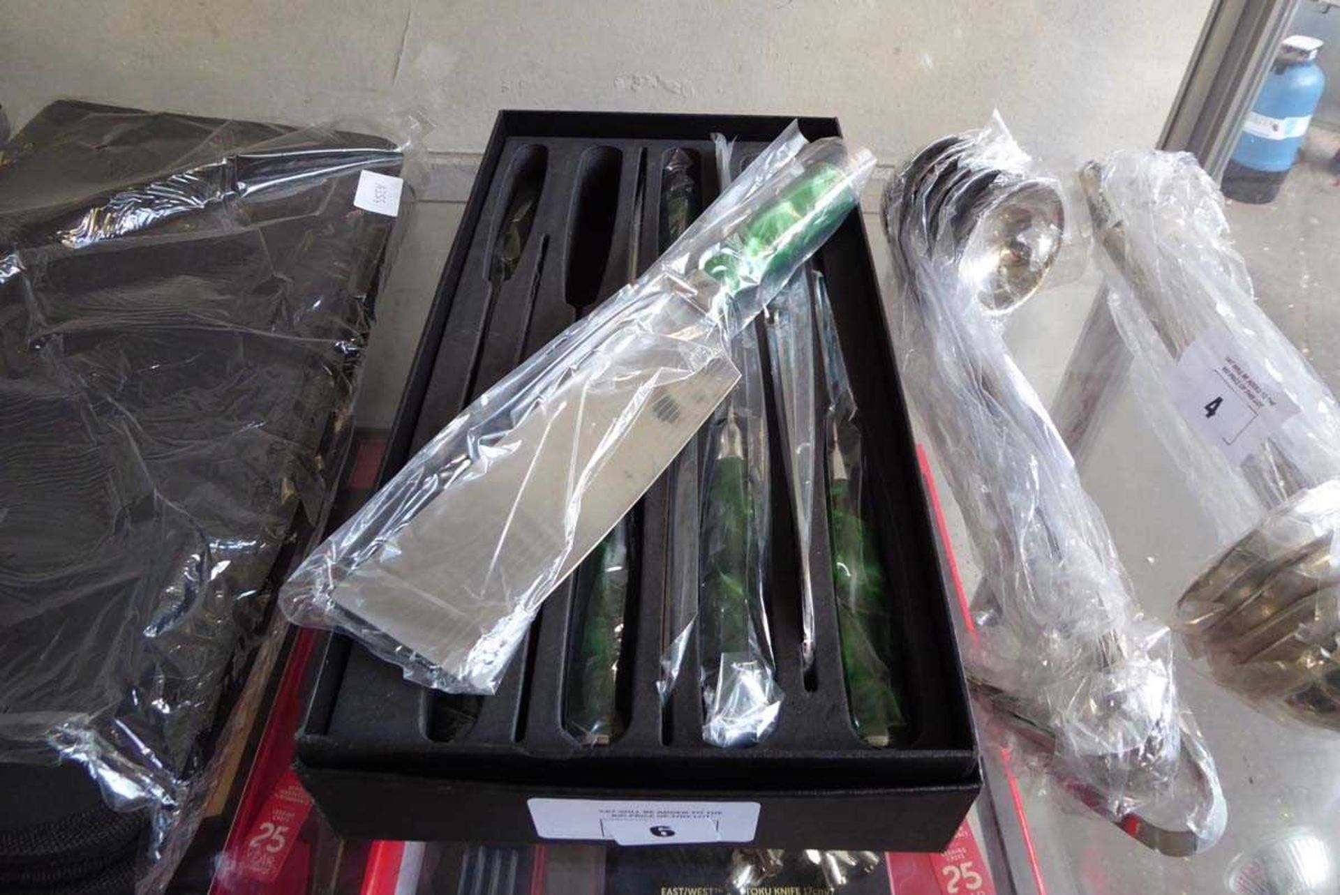 +VAT Boxed set of green handled chef knives