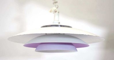 A 1970's Danish three-tier ceiling light in the manner of Louis Poulsen with lilac and white