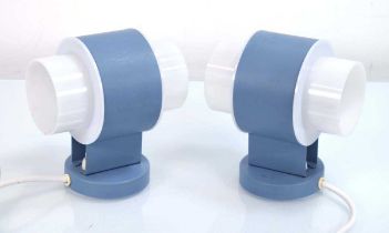 A pair of late 20th century blue enamel and perspex wall lights