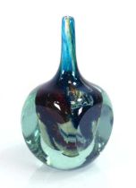 A 1976 Mdina Glass bottle of canted cuboid form with a slender neck, signed, h. 18 cm