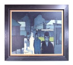 Haizlip (late 20th Century), Abstract figures in a street, indistinctly signed, oil on canvas, image