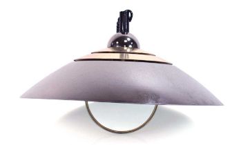A late 20th century Danish metallic and brass finished pull-down ceiling light