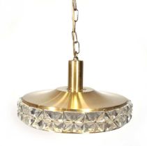 A 1970's Danish brass finished ceiling light of squat form with moulded geometric panels to the side