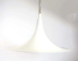 A Danish white enamelled large open ceiling light