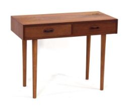 A 1960's teak single drawer side/console table with two drawers and curved handles, on later slender