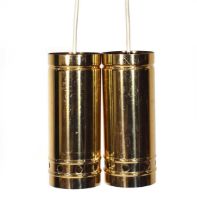 A pair of 1970/80's Danish brass piercework ceiling lights of conical form