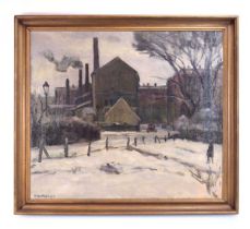 Otto Nielsen (Danish, 1916-2000), Byparti, Kobenhvn, Vinter (Copenhagen Winter), signed, oil on