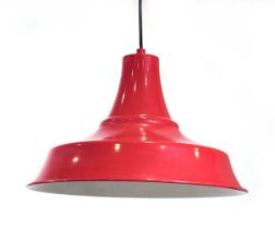 A Danish red enamelled industrial-type ceiling light Normal wear. Working order unknown.