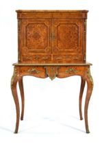 A late 19th century French walnut, kingwood crossbanded and brass mounted ladies bonheur de jour