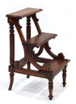 A set of mahogany reproduction library steps with reeded columns and scrolled supports, h. 80 cm
