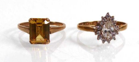 Two 9ct yellow gold dress rings set paste and citrine, various sizes, overall 4.1 gms (2)