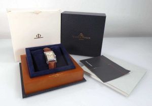 A gentleman's stainless steel automatic wristwatch by Baume & Mercier, the rectangular dial with