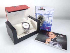 A gentleman's stainless steel automatic PRS516 wristwatch by Tissot, the circular dial with baton