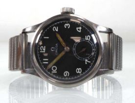 A WWII gentleman's stainless steel 'Dirty Dozen' wristwatch by Omega, the circular black dial with