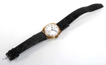 A gentleman's 9ct yellow gold Sportsmans wristwatch by watch by Rone, the white enamel dial with