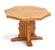 A Coxwold Cabinet Makers 'Unicornman' occasional table, the adzed oak surface on a matching