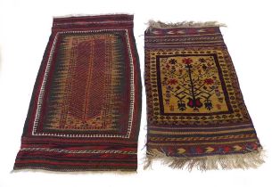 An Afghan/Central Asian prayer rug or kilim with a tree of life motif, 160 x 88 cm, together with