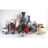 A group of mainly German 1960/70's ceramic vases, ewers and jugs including Karlsruhe Majolika