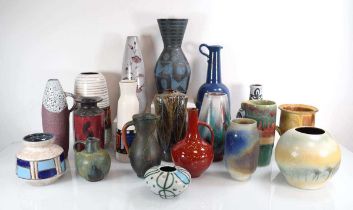 A group of mainly German 1960/70's ceramic vases, ewers and jugs including Karlsruhe Majolika