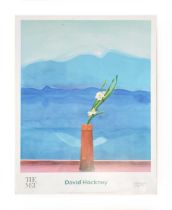 After David Hockney, 'Mount Fuji and Flowers', off-set lithograph, 34 x 25 inches