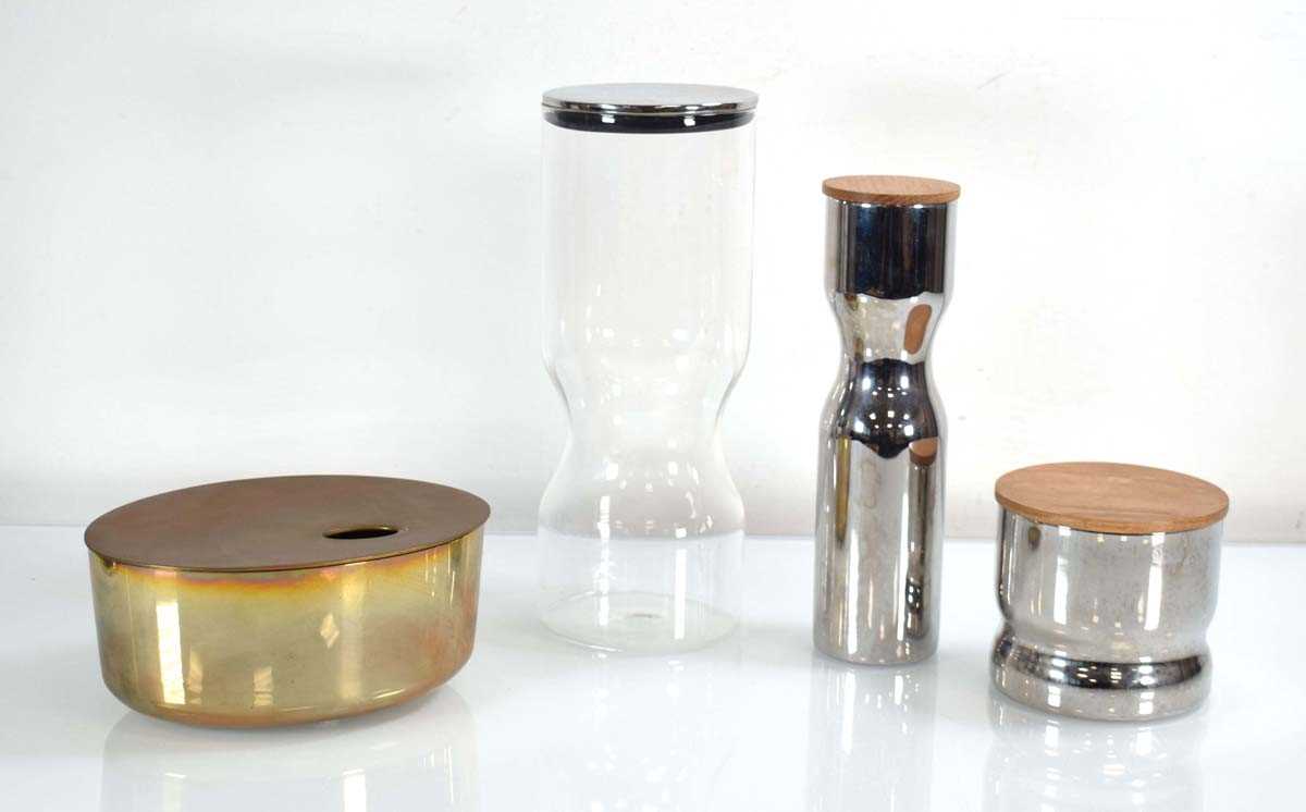 A Georg Jensen brass container and cover of oval form, together with three further Jensen '