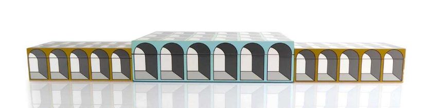 A group of three Jonathan Adler 'Arcade Lacquer' boxes, 30 x 20 x 8 cm and 20 x 10 x 7 cm (3)