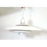 A Danish white enamelled four-tier open ceiling light in the manner of Louis Poulsen