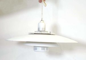 A Danish white enamelled four-tier open ceiling light in the manner of Louis Poulsen