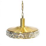 A 1970/80's Danish brass-finished ceiling light with perspex panels Height 18 cm. Diameter 30 cm.
