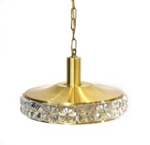 A 1970/80's Danish brass-finished ceiling light with perspex panels Height 18 cm. Diameter 30 cm.