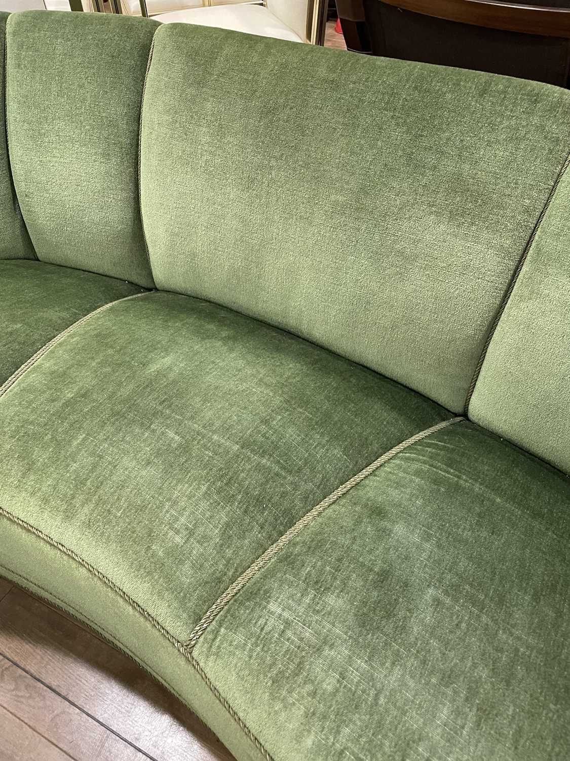 A 1940/50's Danish 'Banana' sofa upholstered in green on mahogany block feet *Sold subject to our - Bild 21 aus 27