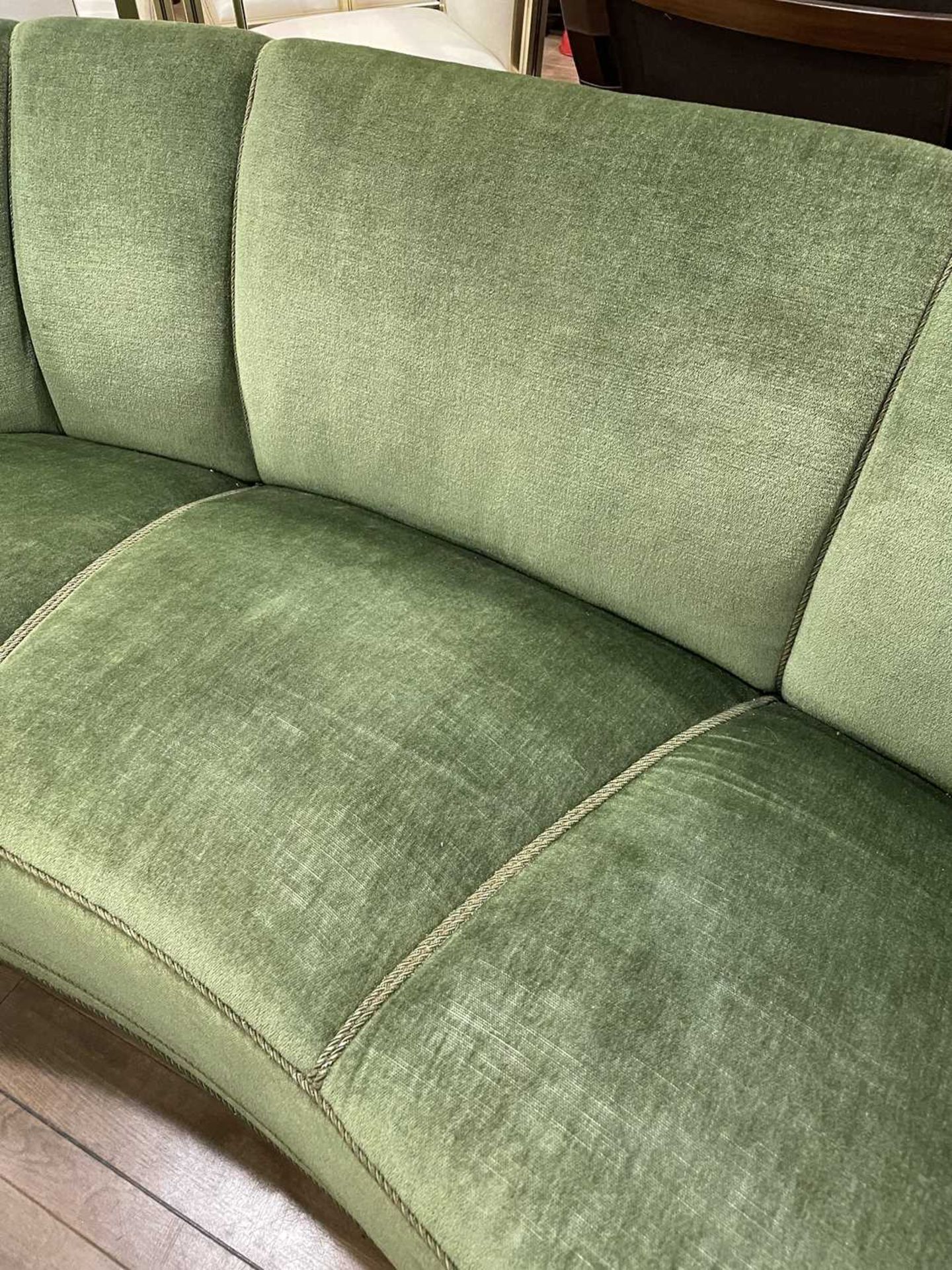 A 1940/50's Danish 'Banana' sofa upholstered in green on mahogany block feet *Sold subject to our - Image 21 of 27