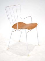 A 1950's 'Antelope' chair by Ernest Race, the white metalwork frame supporting a bentwood seat