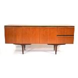 A 1960/70's teak sideboard with two drawers and three drawers, on associated legs, w. 180 cm, h.