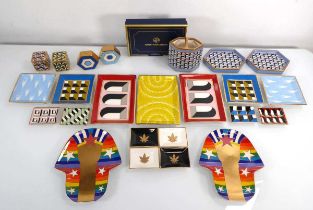 A group of Jonathan Adler coloured ceramics including a pair of Pharaoh dishes, a cruet set etc. (