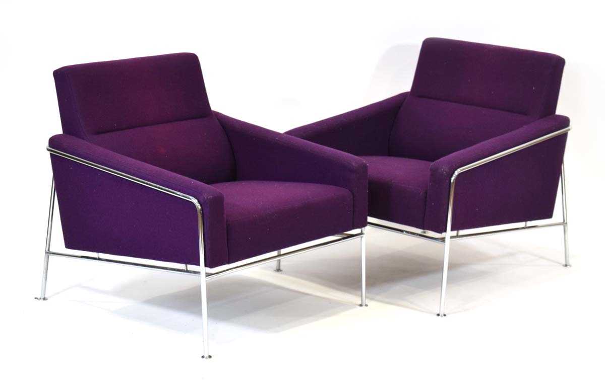 Arne Jacobsen for Fritz Hansen, a pair of 2010's Danish 'Series 3300' armchairs upholstered in