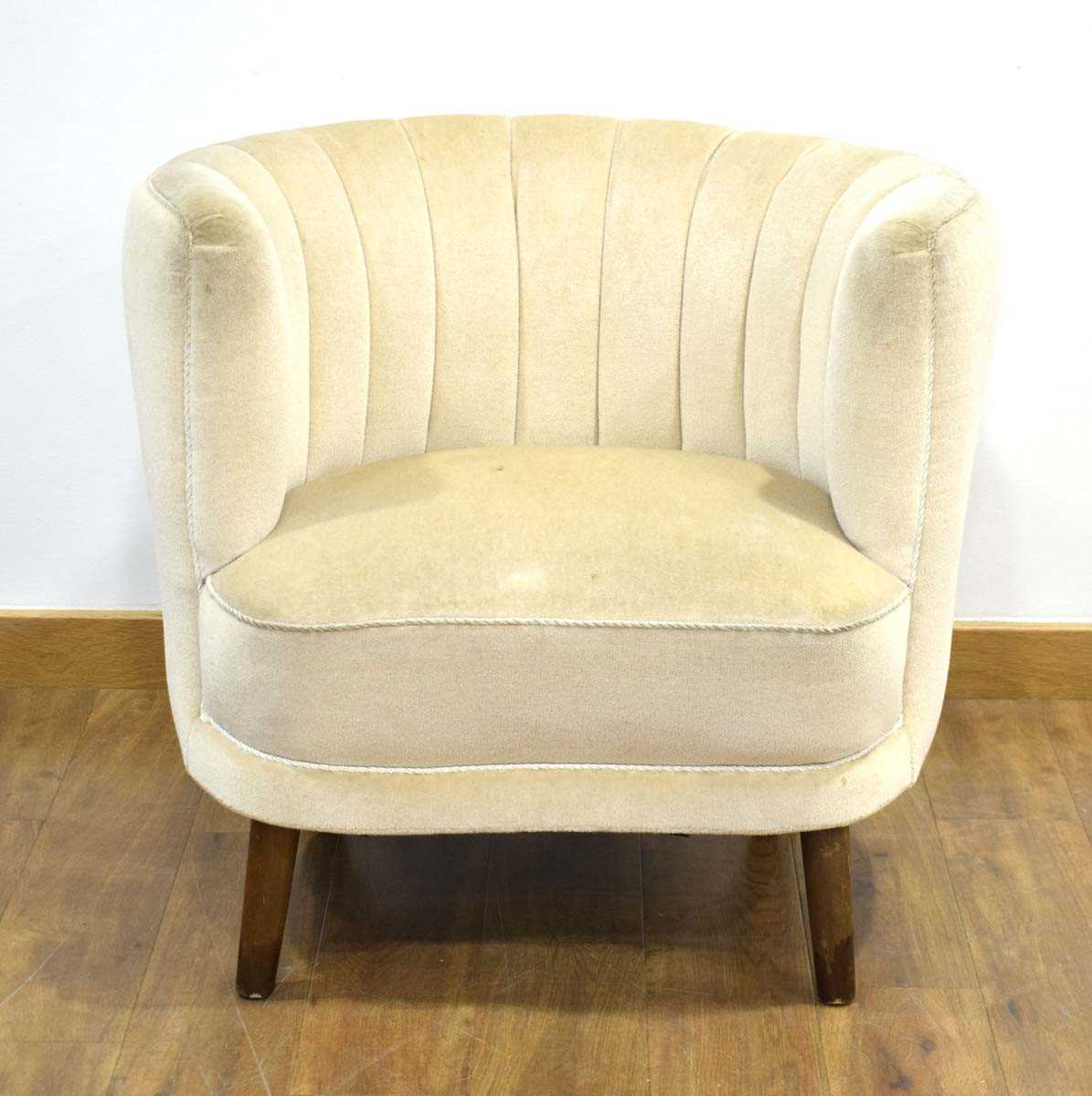 A 1950's Danish 'Shell' armchair upholstered in grey on tapering legs *Sold subject to our Soft - Image 2 of 8