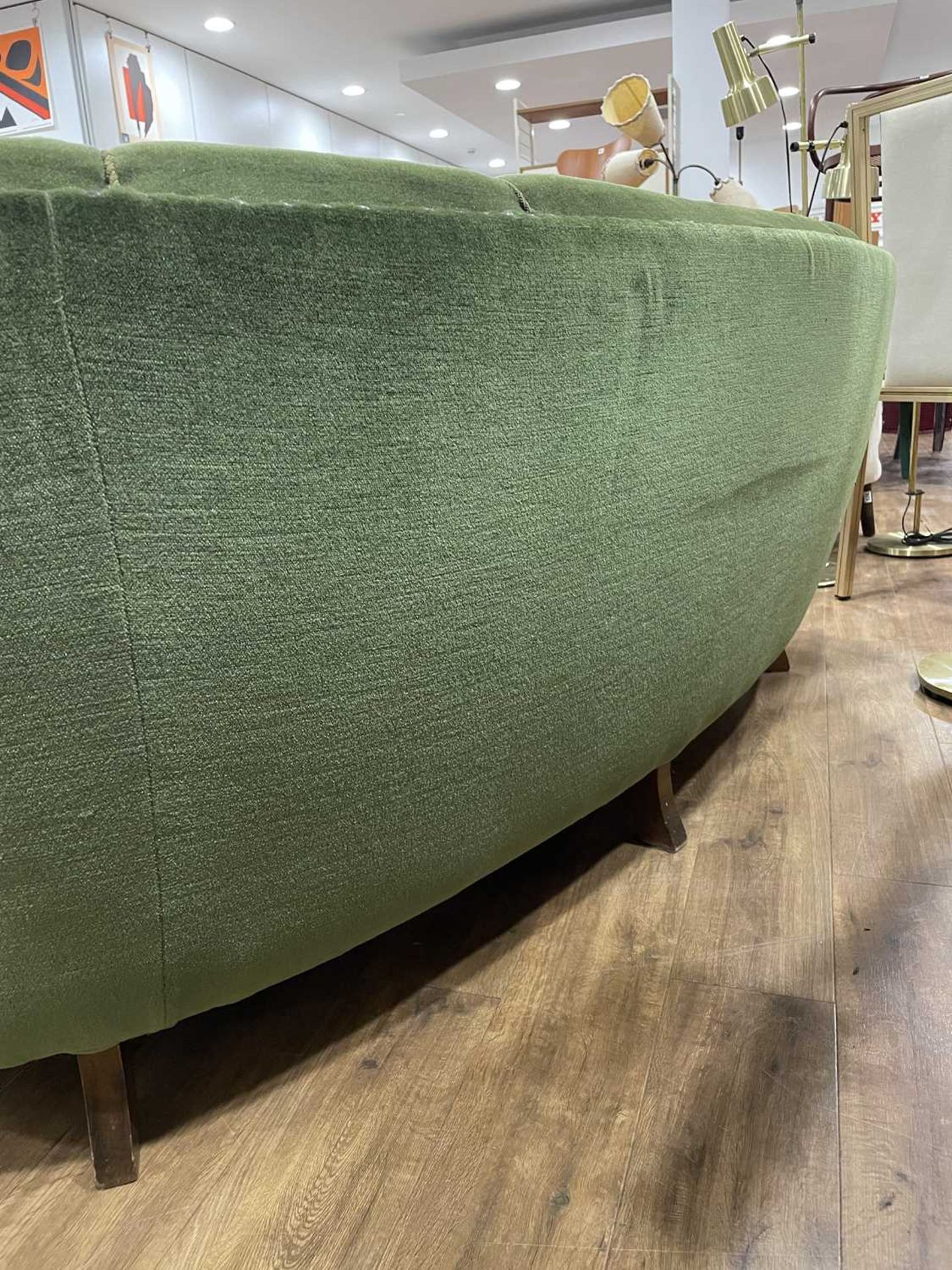A 1940/50's Danish 'Banana' sofa upholstered in green on mahogany block feet *Sold subject to our - Image 24 of 27