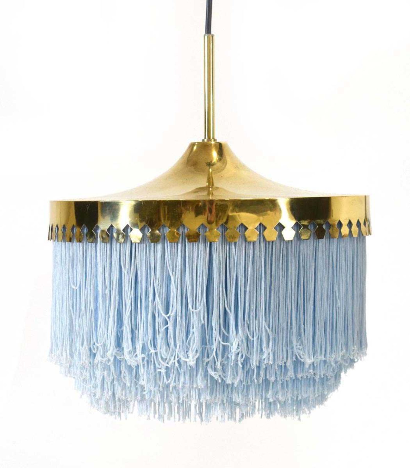 Hans-Agne Jakobsson for Markaryd, a brass ceiling light with blue tassel fringe, Model T601/M, d. 28