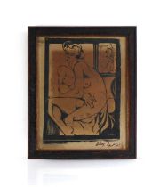 LeRoy (French), A full length nude portrait of a seated lady in the Art Deco fashion, signed in