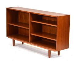 A 1960/70's teak open-fronted bookcase with adjustable shelves, on later turned legs, 138 x 30 x